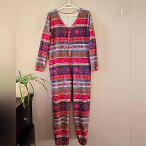 Natural Life Boho Floral Fleece Zip-Up Jumpsuit - Size Small